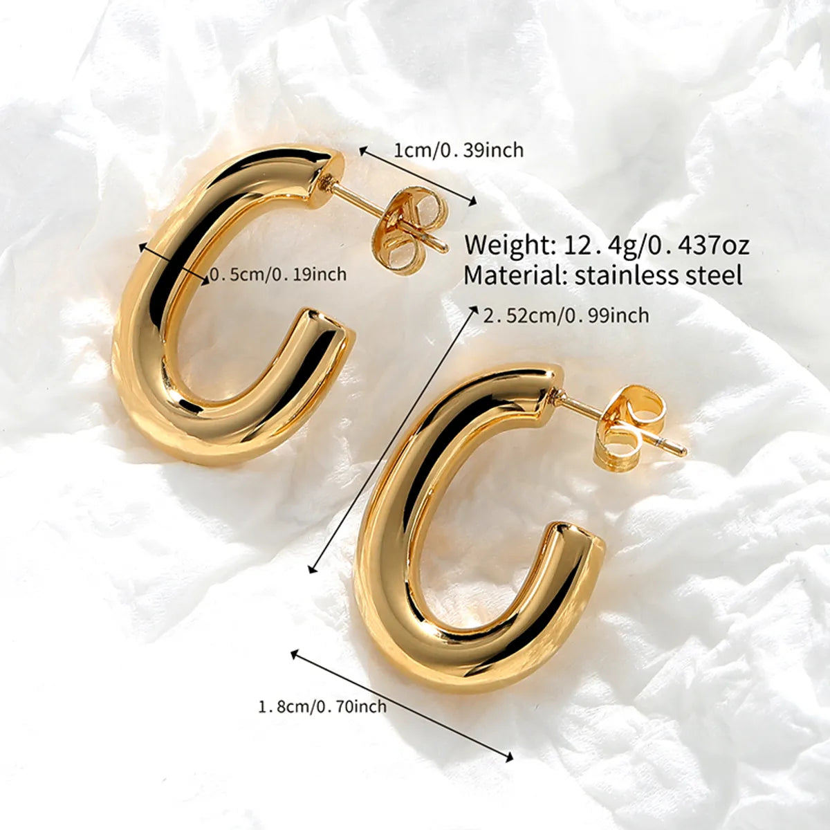 1 Pair Simple Style Classic Style Solid Color Polishing Plating Stainless Steel Gold Plated Ear Studs