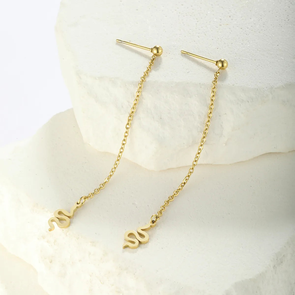 1 Pair Simple Style Classic Style Solid Color Snake Plating Stainless Steel Drop Earrings