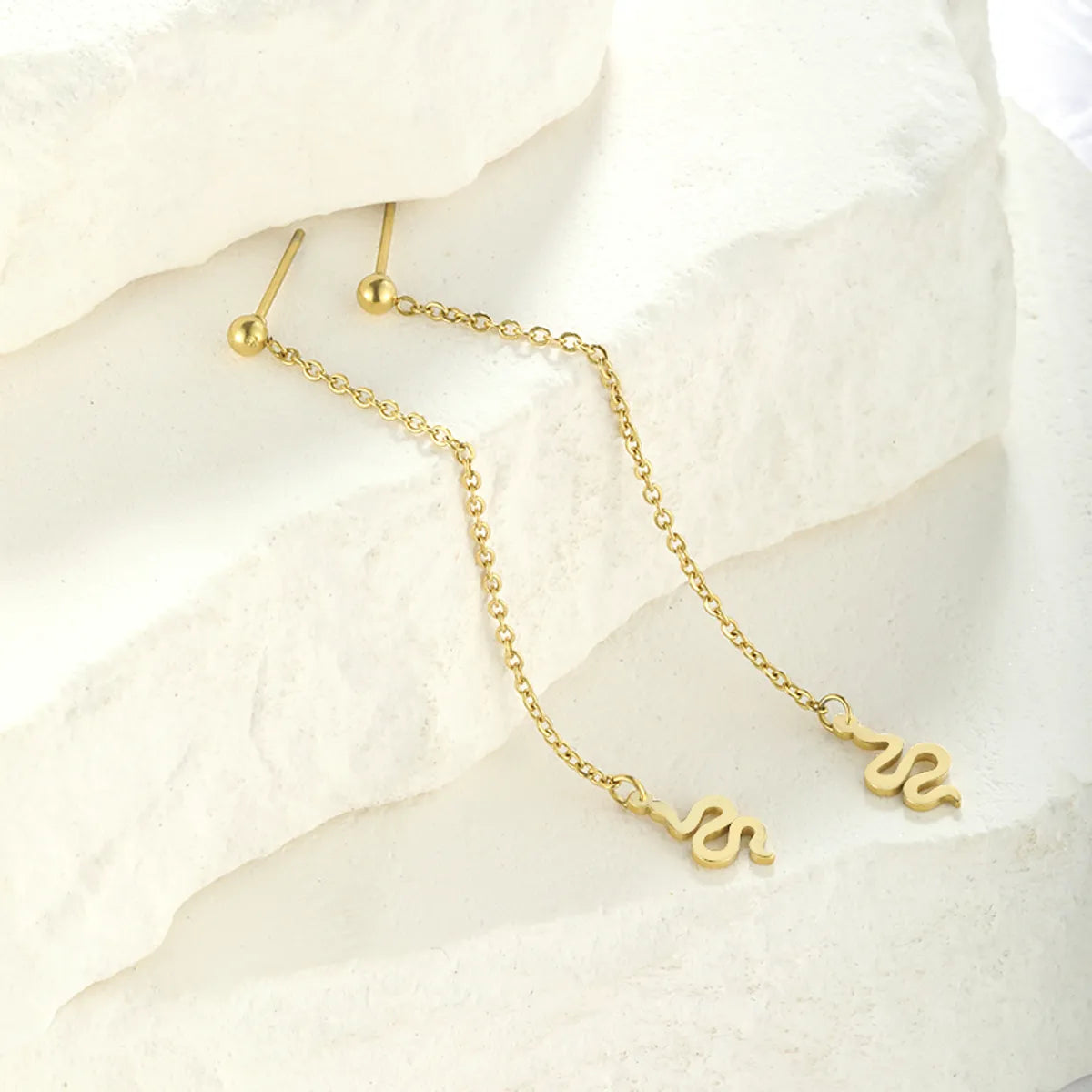 1 Pair Simple Style Classic Style Solid Color Snake Plating Stainless Steel Drop Earrings