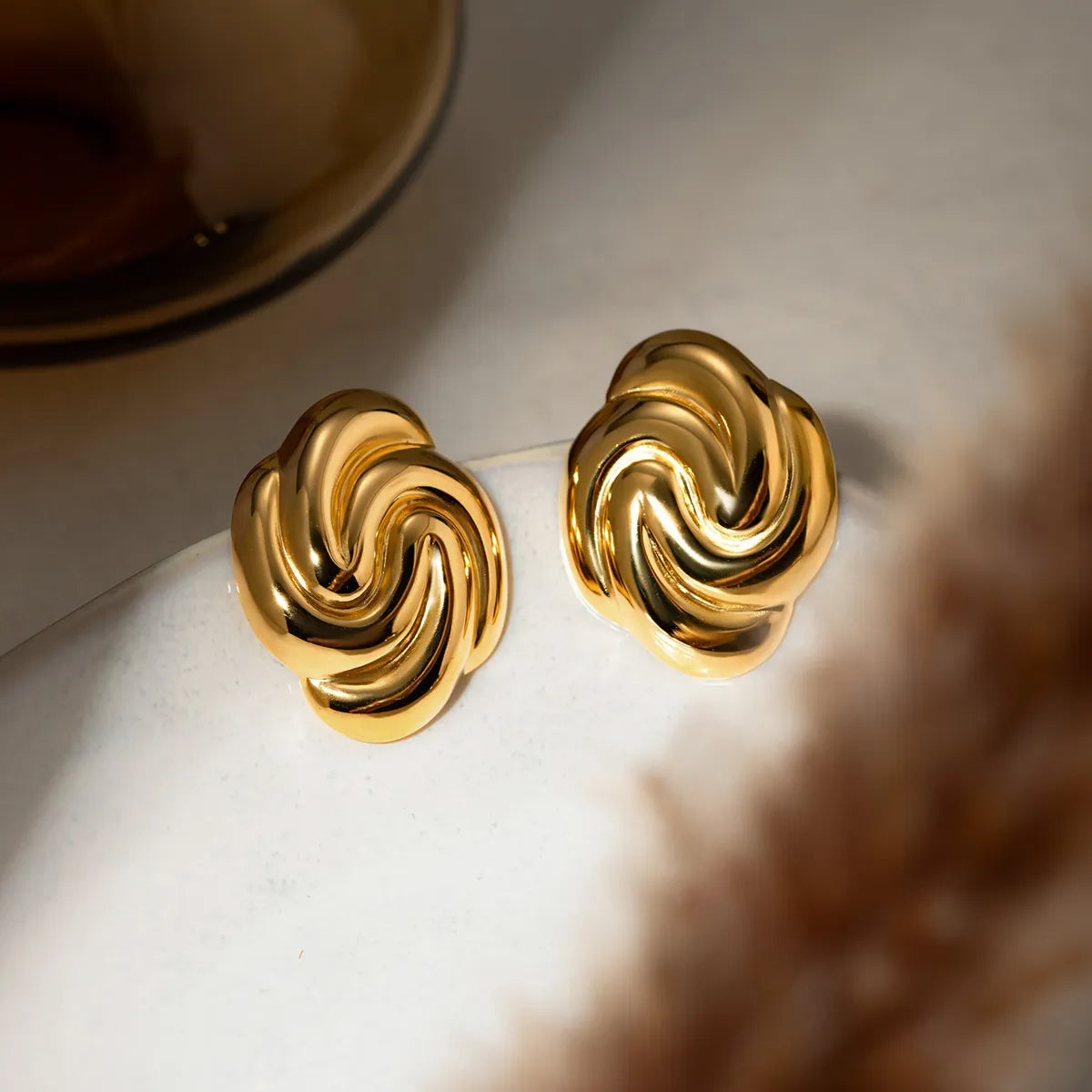 1 Pair Simple Style Classic Style Spiral Plating 304 Stainless Steel 18K Gold Plated Ear Studs