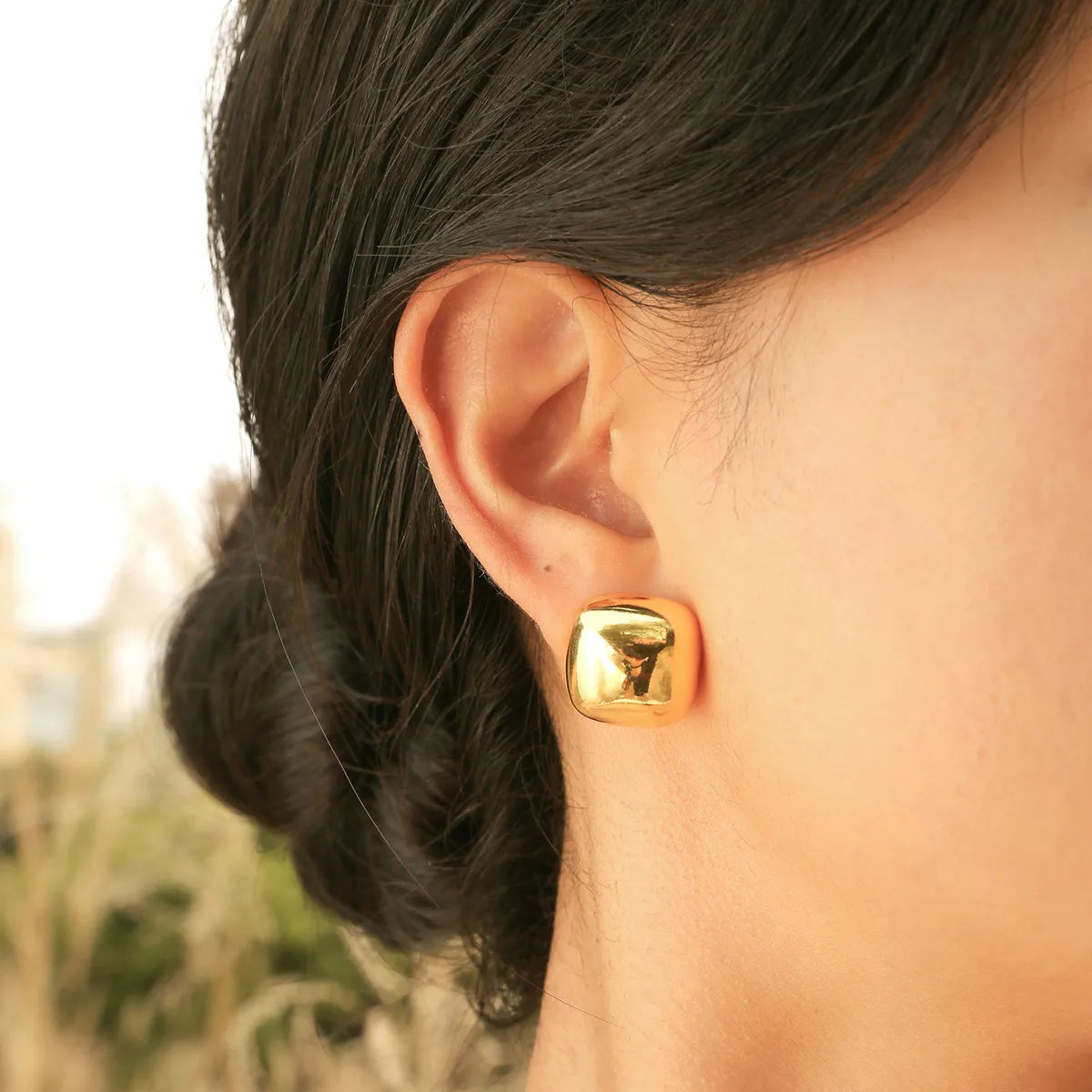 1 Pair Simple Style Classic Style Square Heart Shape Polishing Plating Brass 18K Gold Plated Ear Studs