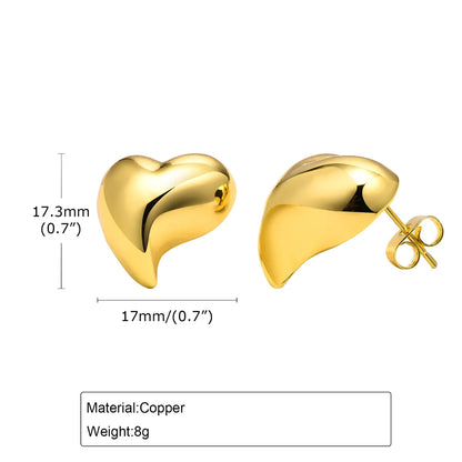 1 Pair Simple Style Classic Style Square Heart Shape Polishing Plating Brass 18K Gold Plated Ear Studs