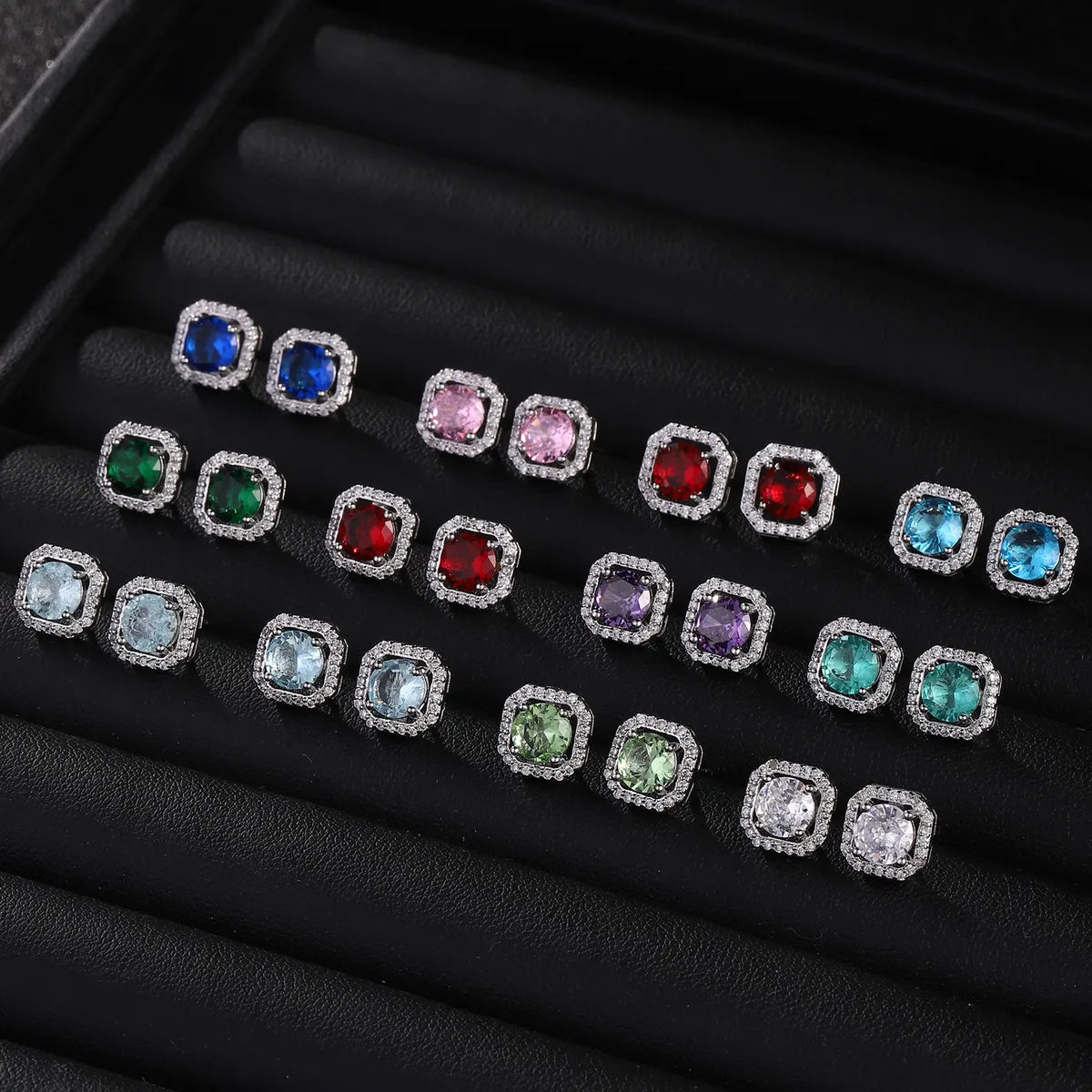 1 Pair Simple Style Classic Style Square Inlay Copper Zircon Ear Studs