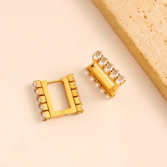 1 Pair Simple Style Classic Style Square Plating 304 Stainless Steel 18K Gold Plated Ear Studs