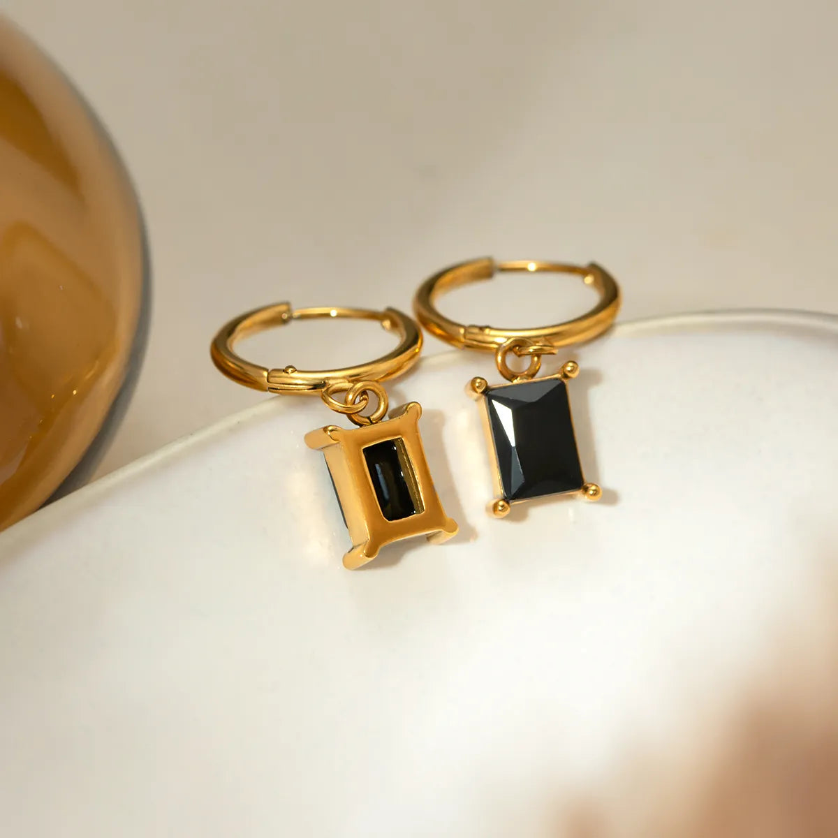 1 Pair Simple Style Classic Style Square Plating Inlay Stainless Steel Zircon 18K Gold Plated Drop Earrings