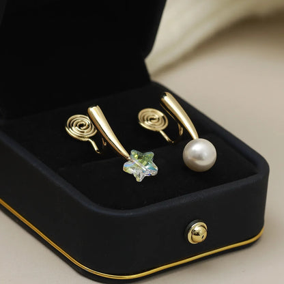 1 Pair Simple Style Classic Style Star Asymmetrical Inlay Copper Crystal Pearl 18K Gold Plated Ear Cuffs