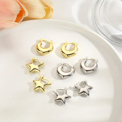 1 Pair Simple Style Classic Style Star Heart Shape Copper 18K Gold Plated Earrings