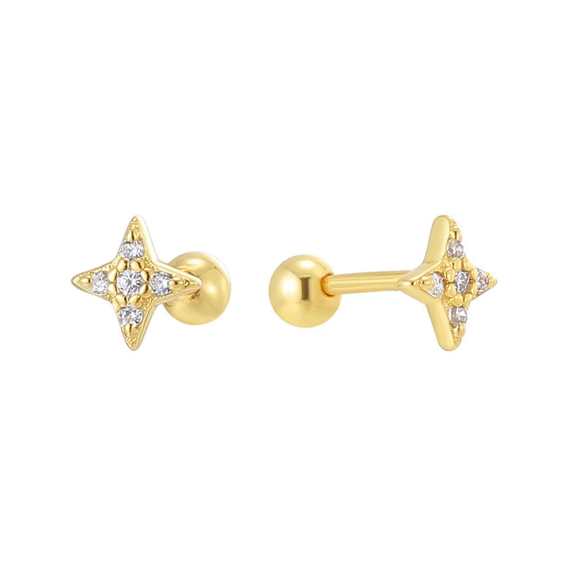 1 Pair Simple Style Classic Style Star Inlay Sterling Silver Rhinestones Ear Studs