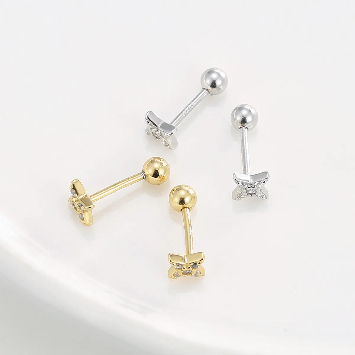 1 Pair Simple Style Classic Style Star Inlay Sterling Silver Rhinestones Ear Studs