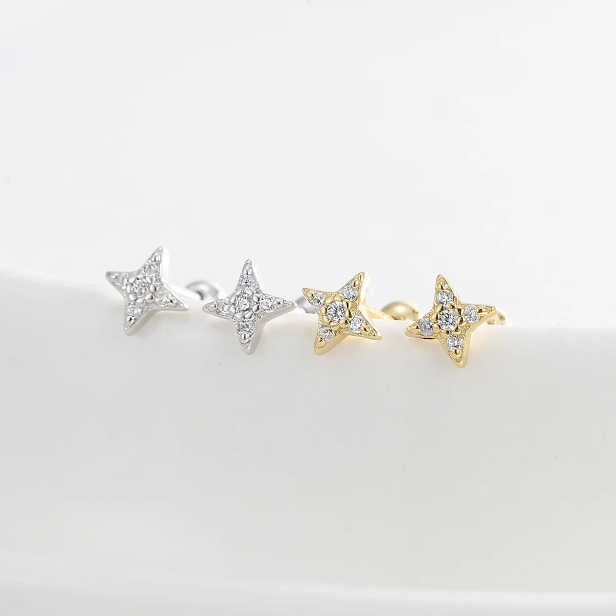 1 Pair Simple Style Classic Style Star Inlay Sterling Silver Rhinestones Ear Studs