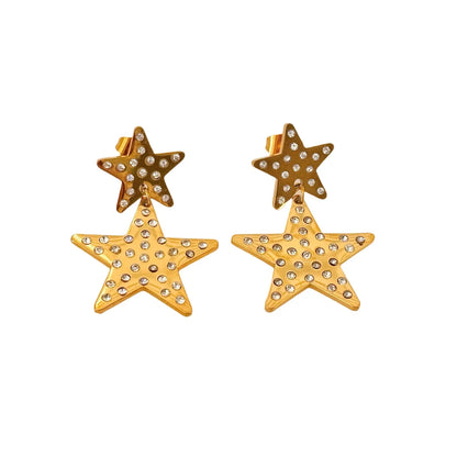 1 Pair Simple Style Classic Style Star Inlay Titanium Steel Rhinestones Drop Earrings