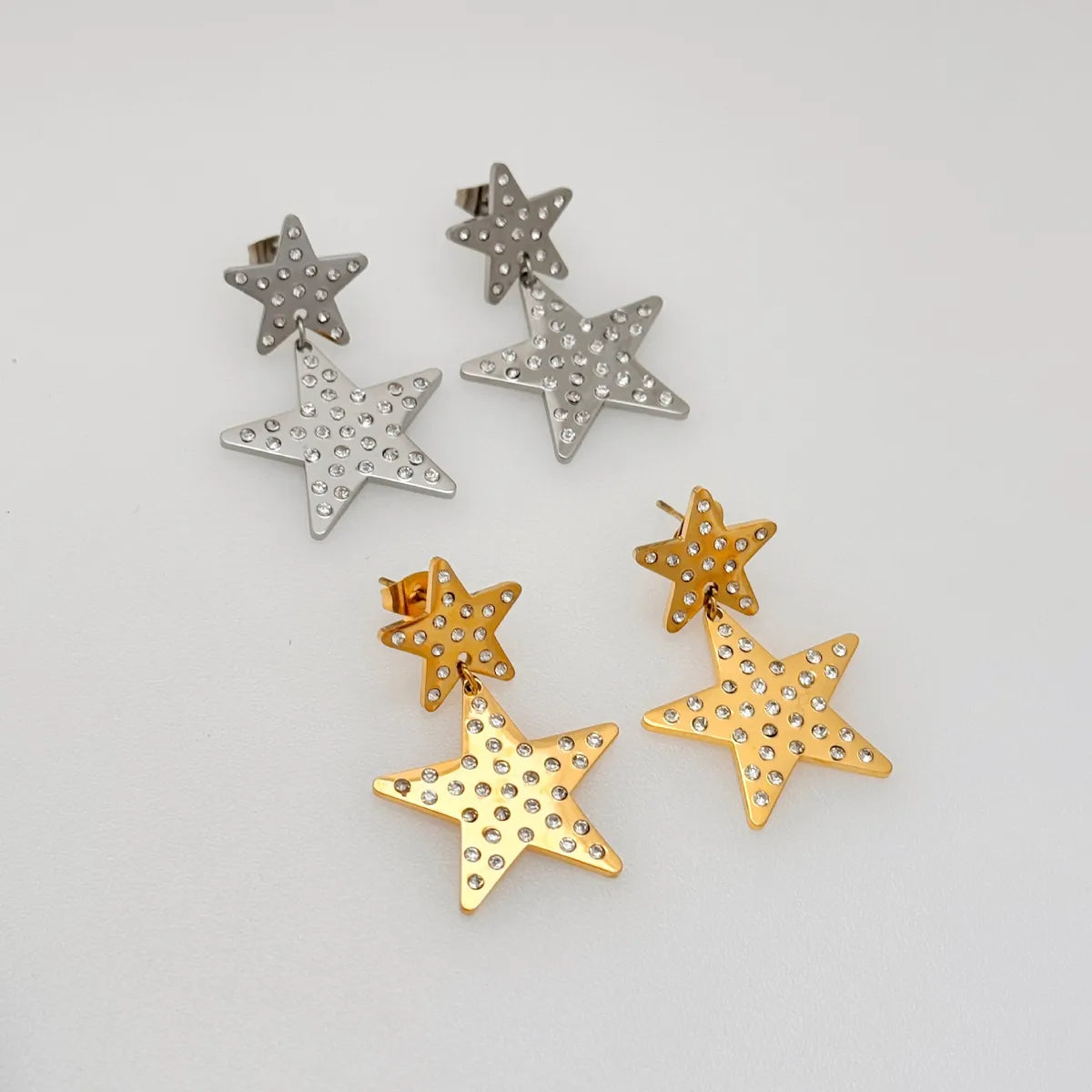 1 Pair Simple Style Classic Style Star Inlay Titanium Steel Rhinestones Drop Earrings