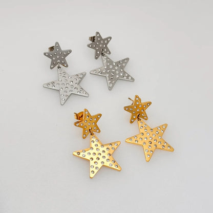 1 Pair Simple Style Classic Style Star Inlay Titanium Steel Rhinestones Drop Earrings