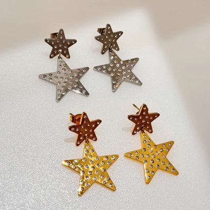 1 Pair Simple Style Classic Style Star Inlay Titanium Steel Rhinestones Drop Earrings