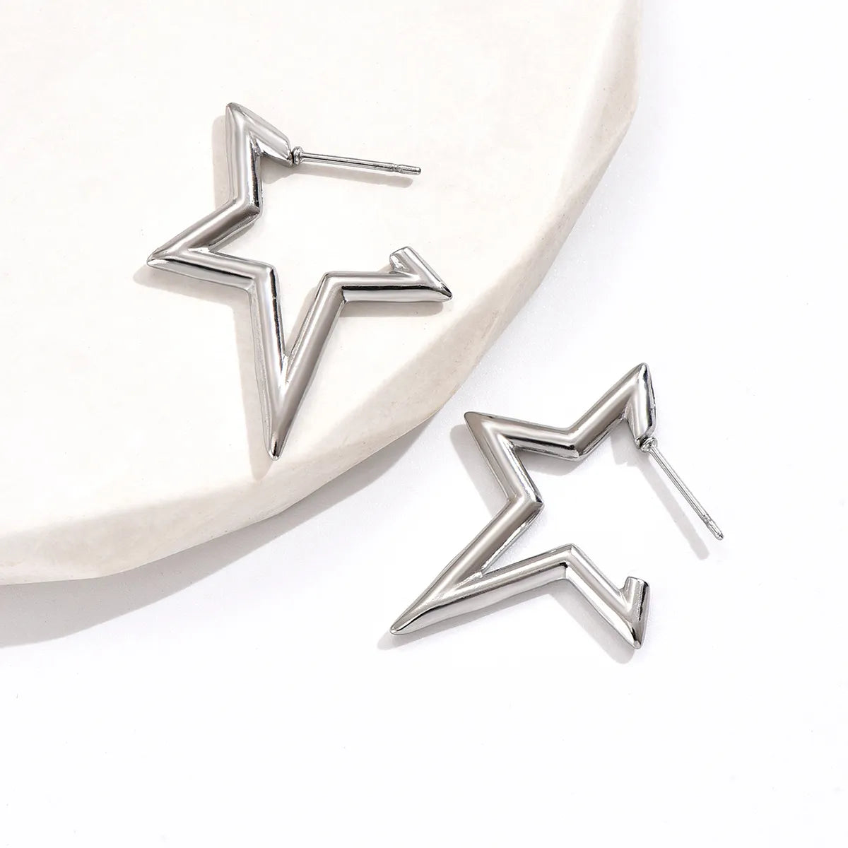 1 Pair Simple Style Classic Style Star Leaves Heart Shape Pleated Stainless Steel Earrings Ear Studs