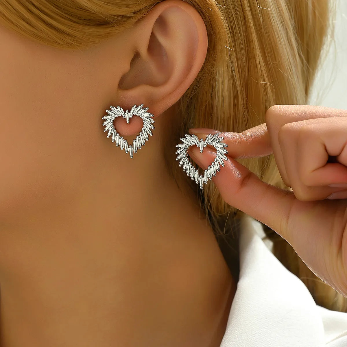 1 Pair Simple Style Classic Style Star Leaves Heart Shape Pleated Stainless Steel Earrings Ear Studs