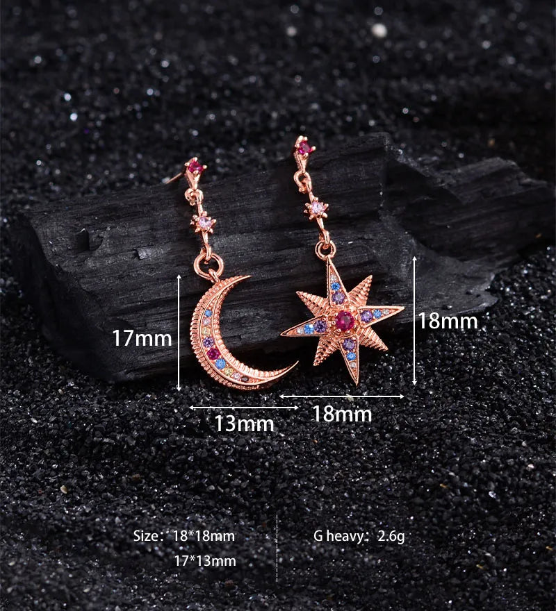 1 Pair Simple Style Classic Style Star Moon Copper Drop Earrings