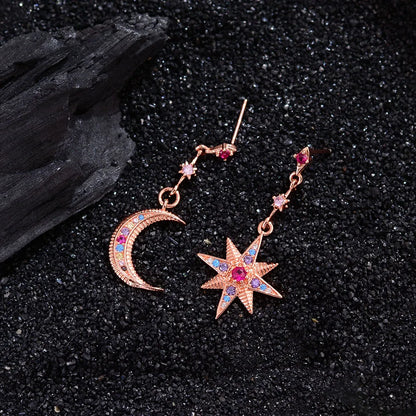 1 Pair Simple Style Classic Style Star Moon Copper Drop Earrings