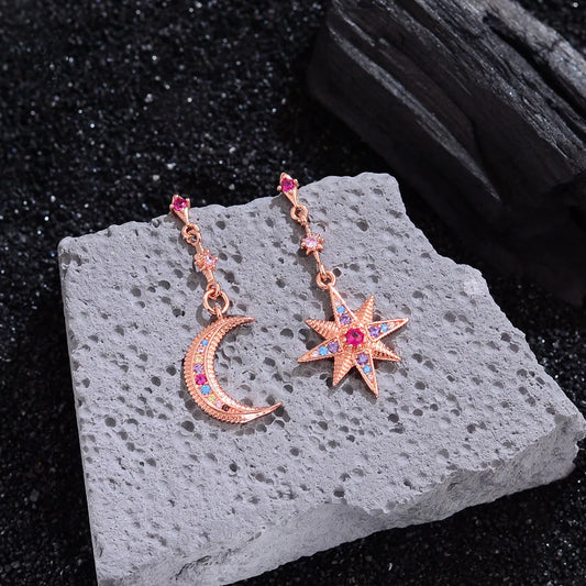 1 Pair Simple Style Classic Style Star Moon Copper Drop Earrings