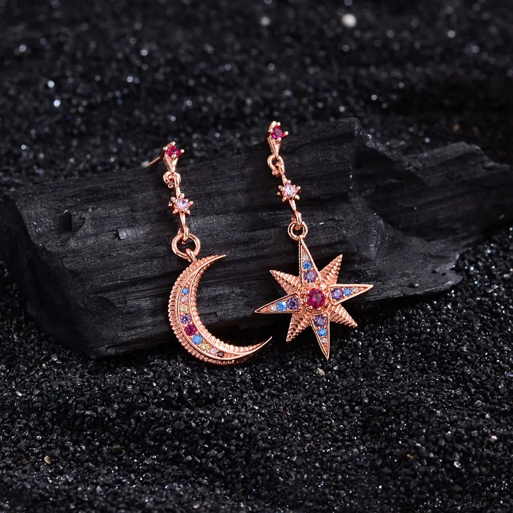 1 Pair Simple Style Classic Style Star Moon Copper Drop Earrings