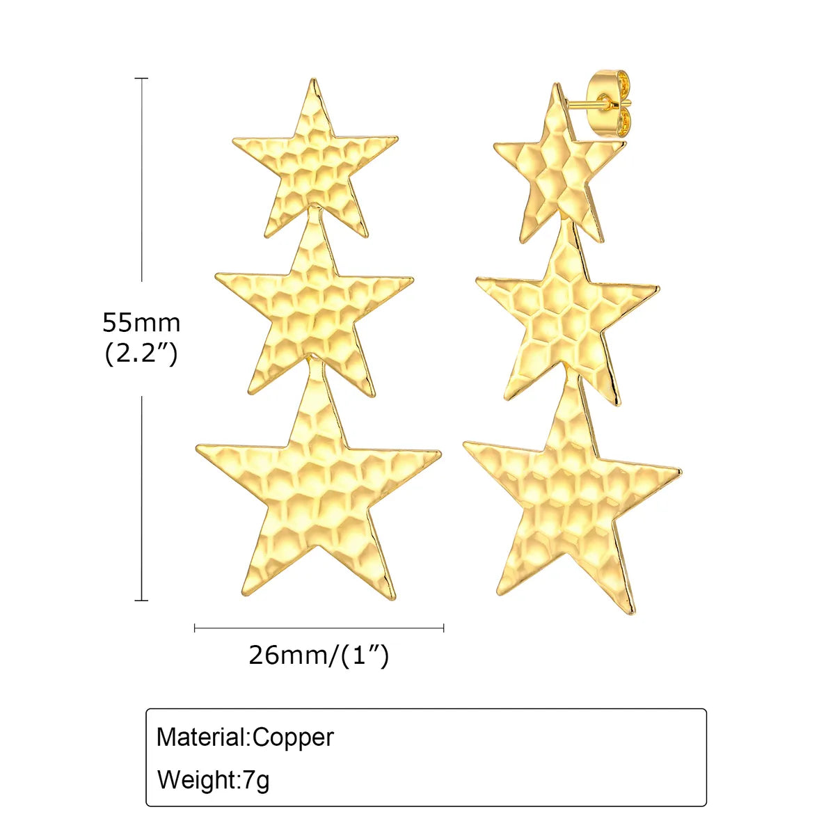 1 Pair Simple Style Classic Style Star Plating Copper Gold Plated Drop Earrings