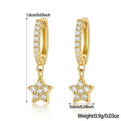 1 Pair Simple Style Classic Style Star Plating Inlay Sterling Silver Zircon 18k Gold Plated Rhodium Plated Drop Earrings