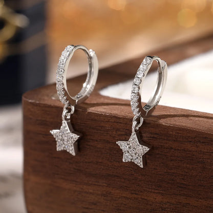 1 Pair Simple Style Classic Style Star Plating Inlay Sterling Silver Zircon 18k Gold Plated Rhodium Plated Drop Earrings