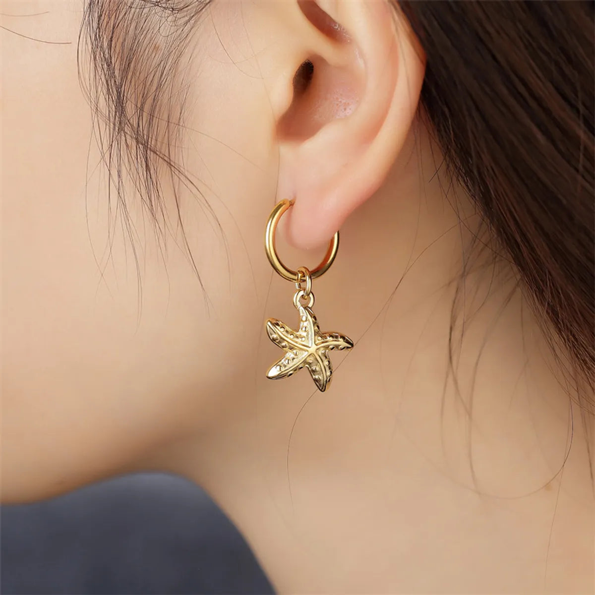 1 Pair Simple Style Classic Style Starfish Conch Shell Plating Stainless Steel Gold Plated Earrings