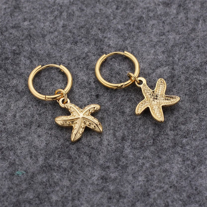 1 Pair Simple Style Classic Style Starfish Conch Shell Plating Stainless Steel Gold Plated Earrings