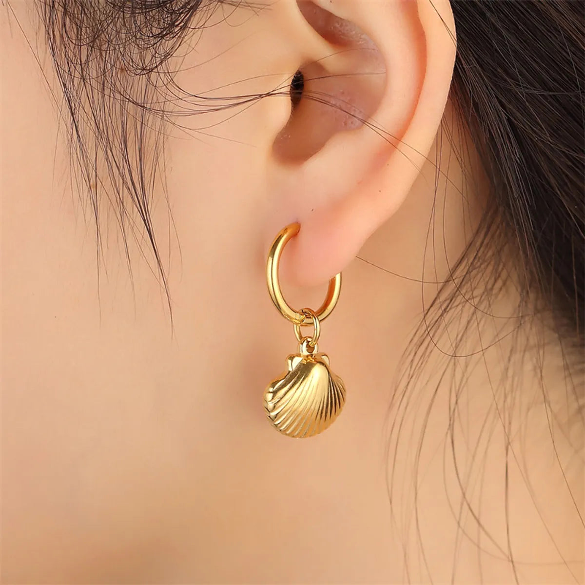 1 Pair Simple Style Classic Style Starfish Conch Shell Plating Stainless Steel Gold Plated Earrings