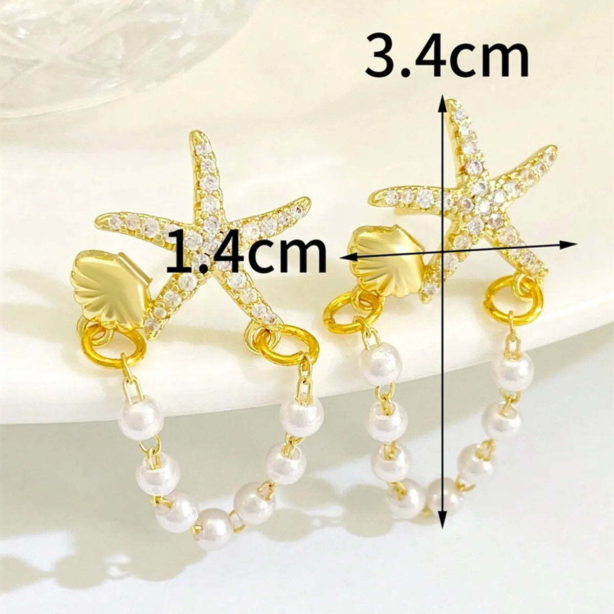 1 Pair Simple Style Classic Style Starfish Inlay Zinc Alloy Pearl Zircon Drop Earrings