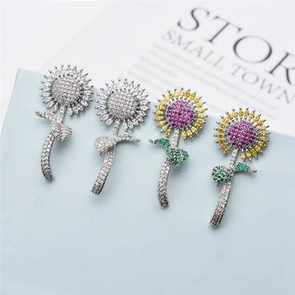 1 Pair Simple Style Classic Style Sunflower Plating Inlay Copper Zircon 18k Gold Plated Ear Studs