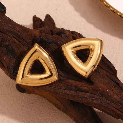 1 Pair Simple Style Classic Style Triangle Hollow Out Stainless Steel 18K Gold Plated Ear Studs