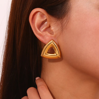 1 Pair Simple Style Classic Style Triangle Hollow Out Stainless Steel 18K Gold Plated Ear Studs