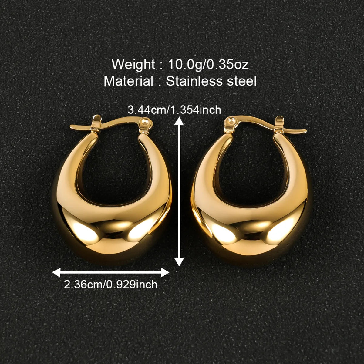 1 Pair Simple Style Classic Style U Shape Solid Color Polishing Plating 304 Stainless Steel 18K Gold Plated Hoop Earrings