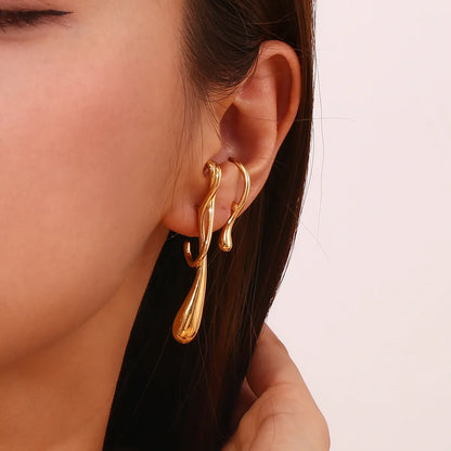 1 Pair Simple Style Classic Style Water Droplets Asymmetrical 304 Stainless Steel 18K Gold Plated Ear Studs