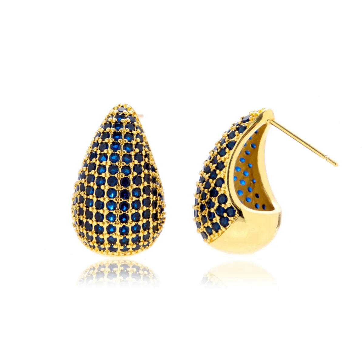 1 Pair Simple Style Classic Style Water Droplets Enamel Plating Inlay Copper Rhinestones 18k Gold Plated Ear Studs