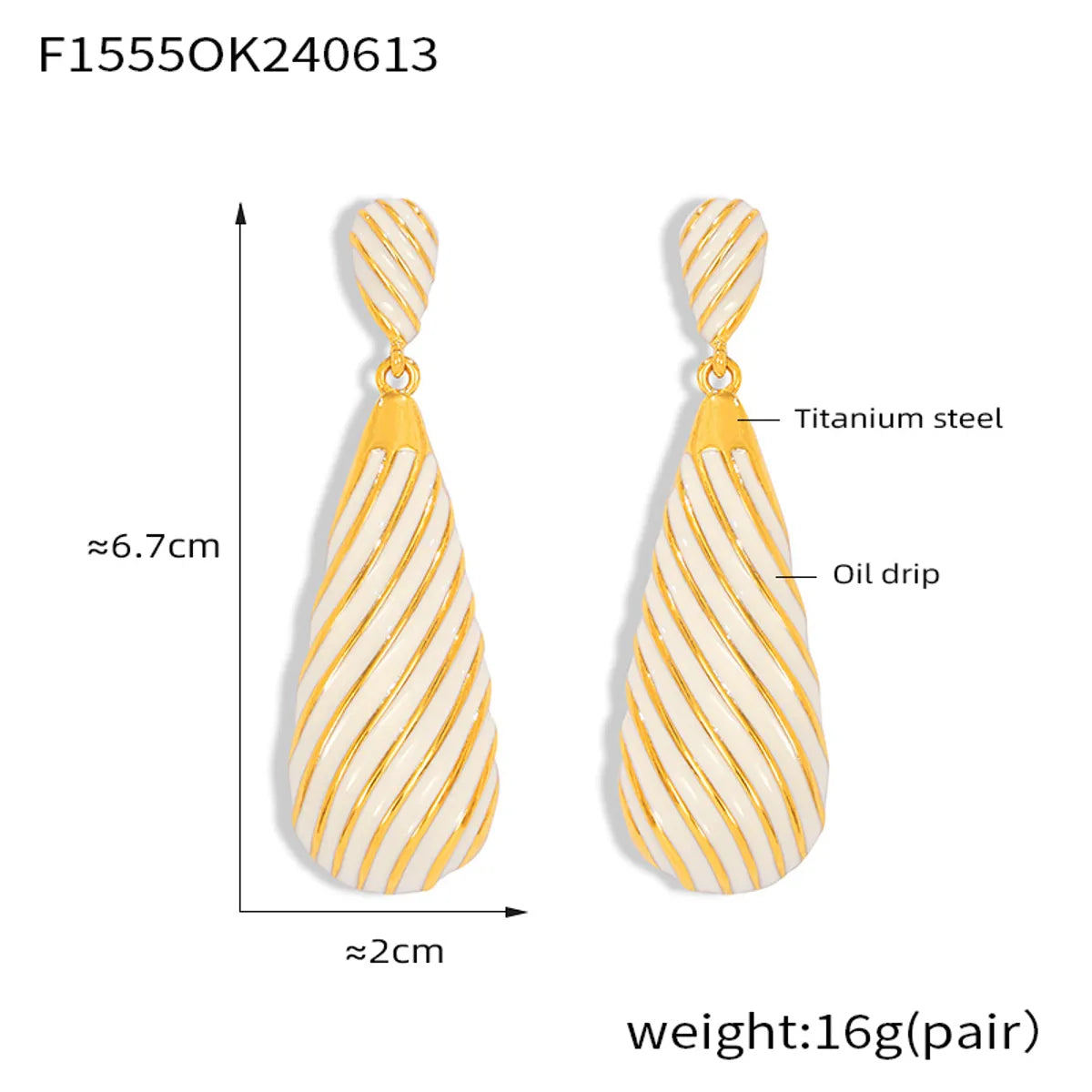 1 Pair Simple Style Classic Style Water Droplets Lines Enamel Plating 304 Stainless Steel 18K Gold Plated Drop Earrings