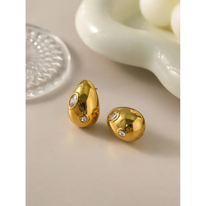 1 Pair Simple Style Classic Style Water Droplets Plating Inlay 316 Stainless Steel  Zircon 18K Gold Plated Ear Studs