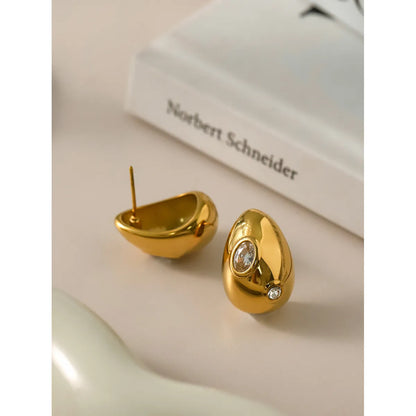 1 Pair Simple Style Classic Style Water Droplets Plating Inlay 316 Stainless Steel  Zircon 18K Gold Plated Ear Studs