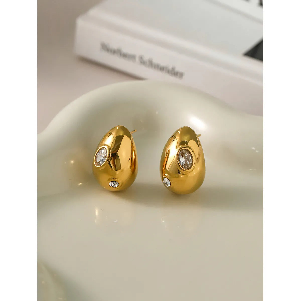 1 Pair Simple Style Classic Style Water Droplets Plating Inlay 316 Stainless Steel  Zircon 18K Gold Plated Ear Studs