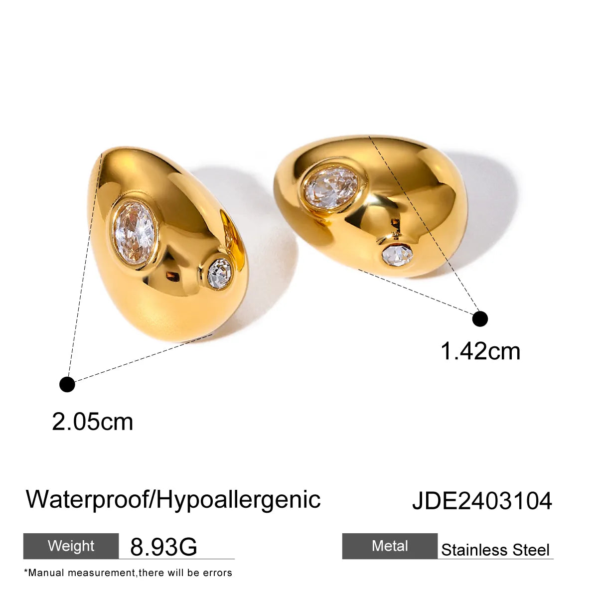 1 Pair Simple Style Classic Style Water Droplets Plating Inlay 316 Stainless Steel  Zircon 18K Gold Plated Ear Studs