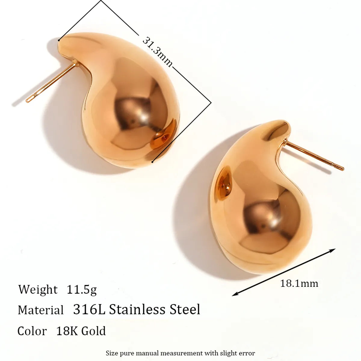 1 Pair Simple Style Classic Style Water Droplets Plating Stainless Steel 18k Gold Plated Ear Studs