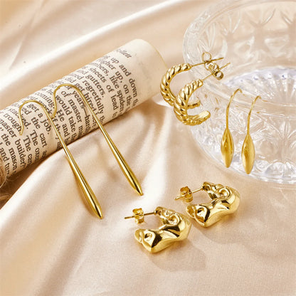 1 Pair Simple Style Classic Style Water Droplets Plating Stainless Steel 18k Gold Plated Earrings