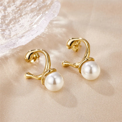 1 Pair Simple Style Classic Style Water Droplets Plating Stainless Steel Imitation Pearl 18k Gold Plated Earrings