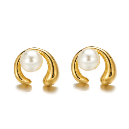 1 Pair Simple Style Classic Style Water Droplets Plating Stainless Steel Imitation Pearl 18k Gold Plated Earrings