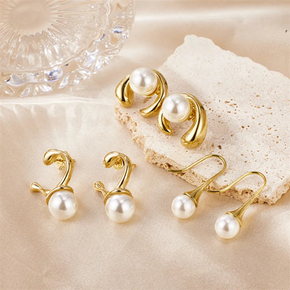 1 Pair Simple Style Classic Style Water Droplets Plating Stainless Steel Imitation Pearl 18k Gold Plated Earrings