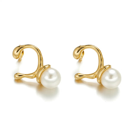 1 Pair Simple Style Classic Style Water Droplets Plating Stainless Steel Imitation Pearl 18k Gold Plated Earrings