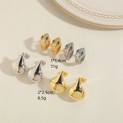 1 Pair Simple Style Classic Style Water Droplets Snake Plating Inlay Brass Zircon 14k Gold Plated White Gold Plated Ear Studs