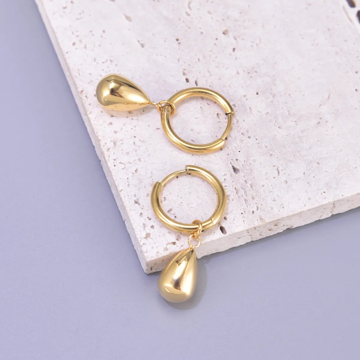 1 Pair Simple Style Classic Style Water Droplets Solid Color 304 Stainless Steel Titanium Steel 18K Gold Plated Drop Earrings